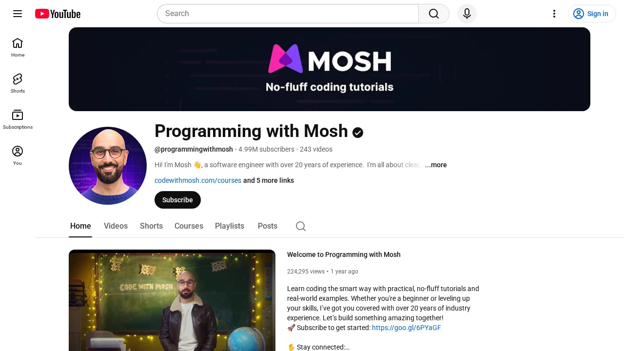 Programming with Mosh YouTube channel